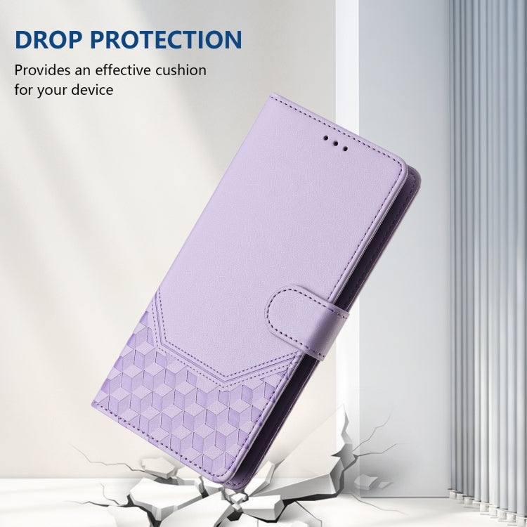Funda de Cuero Rfid con Relieve en Panal para Teléfono Itel A80 4G (Morado Claro)