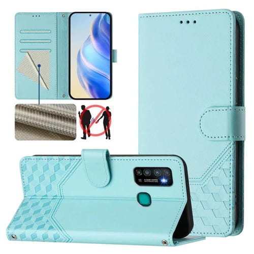 Funda de Cuero Rfid con Relieve en Panal para Tecno Camon 15/15 Air (Verde Menta)