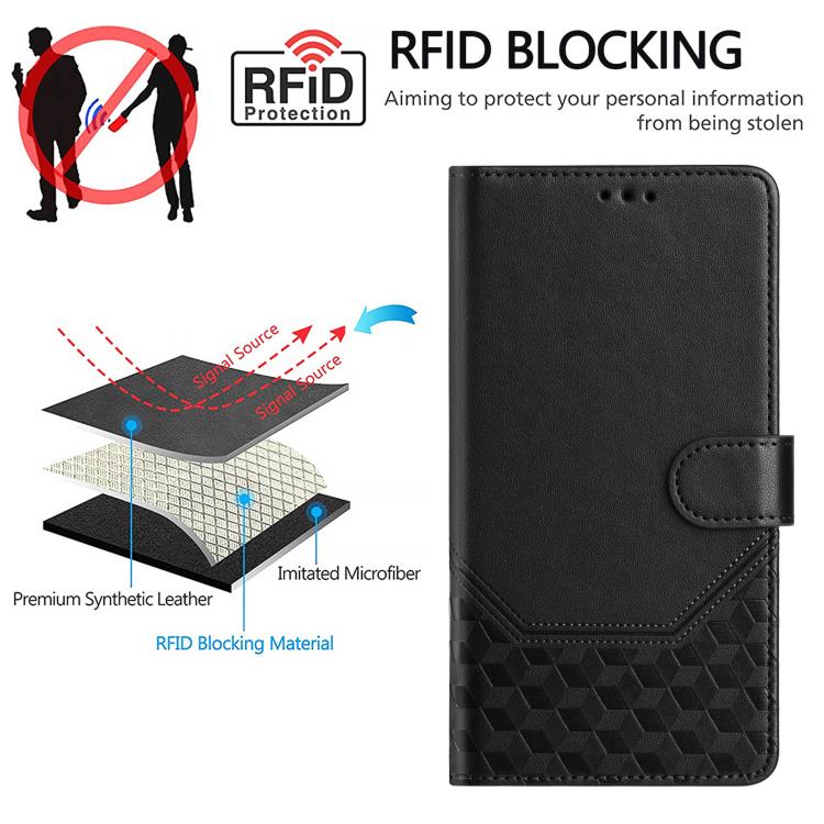 Funda de Cuero Rfid con Relieve en Panal para Huawei Nova 13/Nova 12 (Negra)