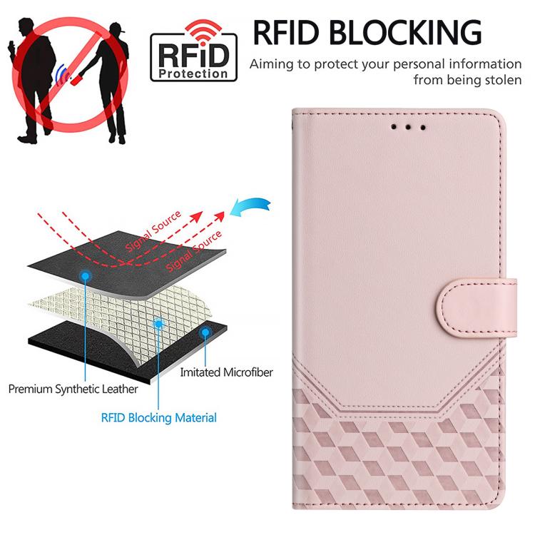Funda de piel con relieve de panal RFID para Samsung Galaxy A07 4G (rosa)