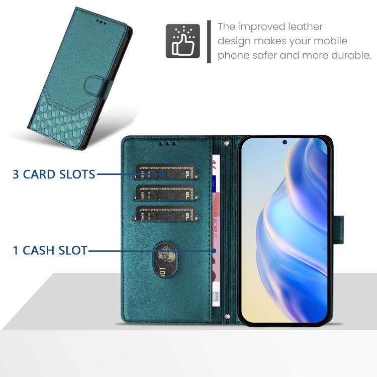 Funda de piel con relieve de panal RFID para Samsung Galaxy A17 4G (verde pavo real)