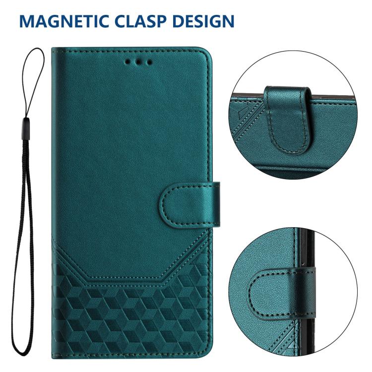 Funda de piel con relieve de panal RFID para Samsung Galaxy A17 4G (verde pavo real)