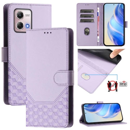 Funda de Cuero Rfid con Relieve en Panal para Motorola Moto G Stylus 2023 4G (Morado Claro)