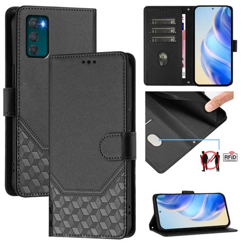 Funda de Cuero Rfid con Relieve en Panal para Motorola Moto G42 (Negra)