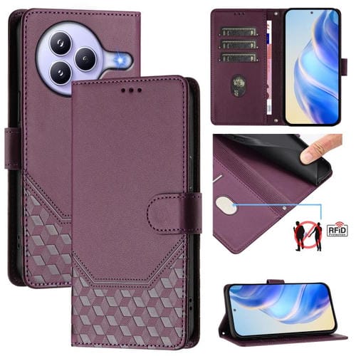 Funda de cuero RFID con relieve de panal para Xiaomi Civi 5 Pro 5G (violeta)