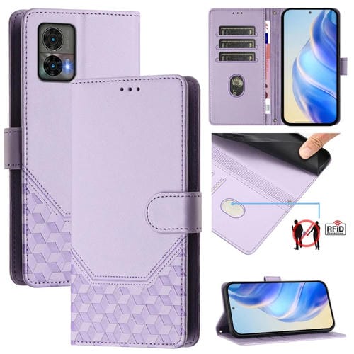 Funda de Cuero Rfid con Relieve en Panal para Motorola Edge 30 Neo (Morado Claro)