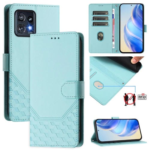 Funda de Cuero RFID con Relieve en Panal para Motorola Edge+ 2023/40 Pro (Verde Menta)