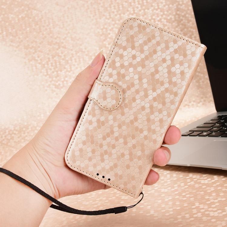 Funda de cuero con textura de panal y puntos para Xiaomi Civi 5 Pro 5G (dorada)