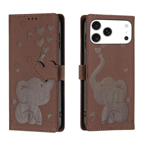 Funda de piel con relieve de elefante para iPhone 17 Pro Max (marrón)
