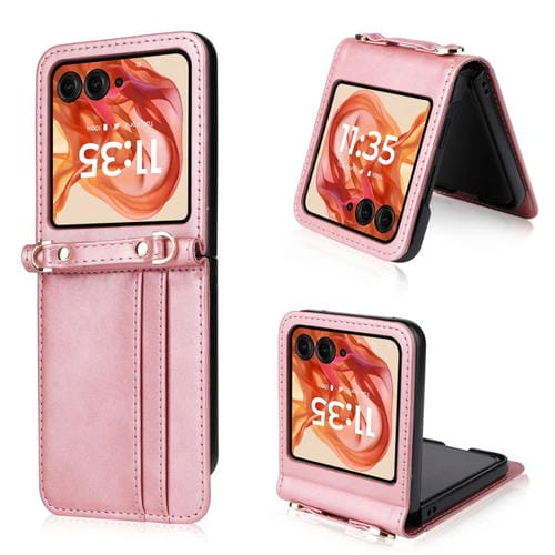 Funda Plegable con Tarjetero Tipo Bandolera para Motorola Razr 50 (Rosa)
