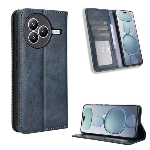Funda de cuero con textura retro y hebilla magnética para Xiaomi Civi 5 Pro 5G (azul)