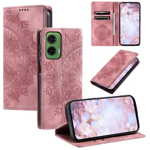 Funda de Cuero Magnética con Relieve Totem para Motorola Moto G35 (Oro Rosa)