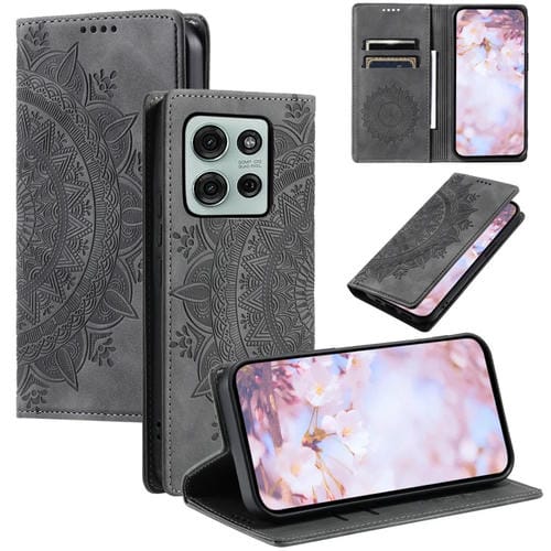 Funda de Cuero Magnética con Relieve Totem para Motorola Moto G75 5G (Gris)