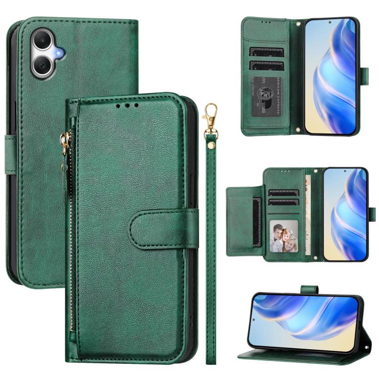 Funda de cuero tipo billetera con cremallera y ranuras para tarjetas para Samsung Galaxy A07 4G (verde)