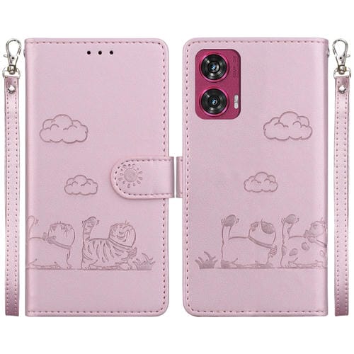 Funda de Cuero Rfid para Motorola Edge 50 Fusion con Diseño de Gatos (Oro Rosa)