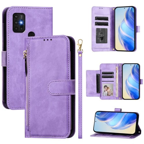 Funda de Cuero con Cremallera y Ranuras para Tarjetas para Motorola Moto G30/G20/G10 (Morado)