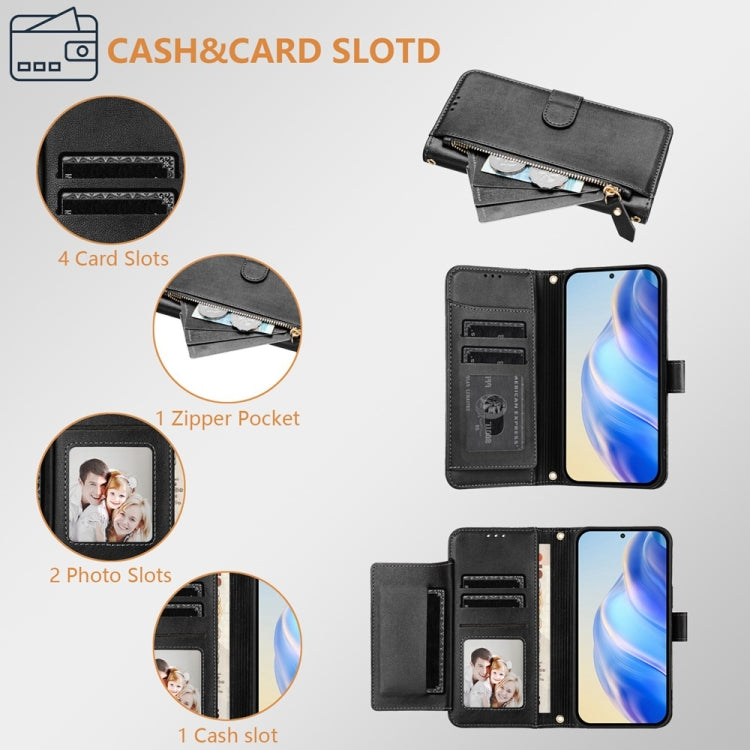 Funda de Cuero con Cremallera y Ranuras para Tarjetas para Itel A50C (Negra)