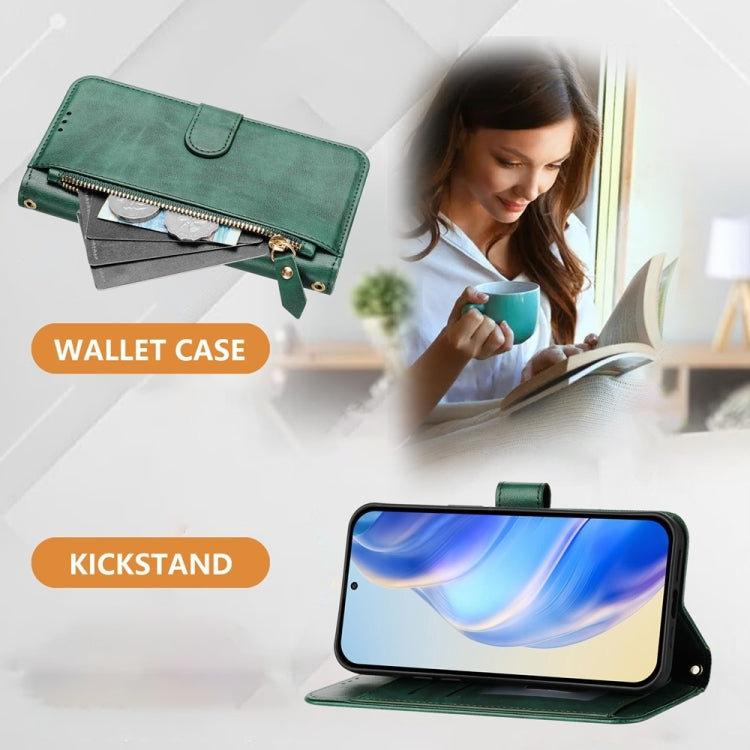 Funda de Cuero con Cremallera y Ranuras para Tarjetas para Itel A50C (Verde)