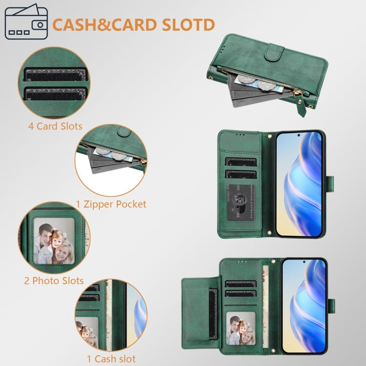 Funda de Cuero con Cremallera y Ranuras para Tarjetas para Itel A50C (Verde)