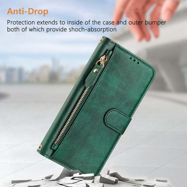 Funda de Cuero con Cremallera y Ranuras para Tarjetas para Itel A50C (Verde)