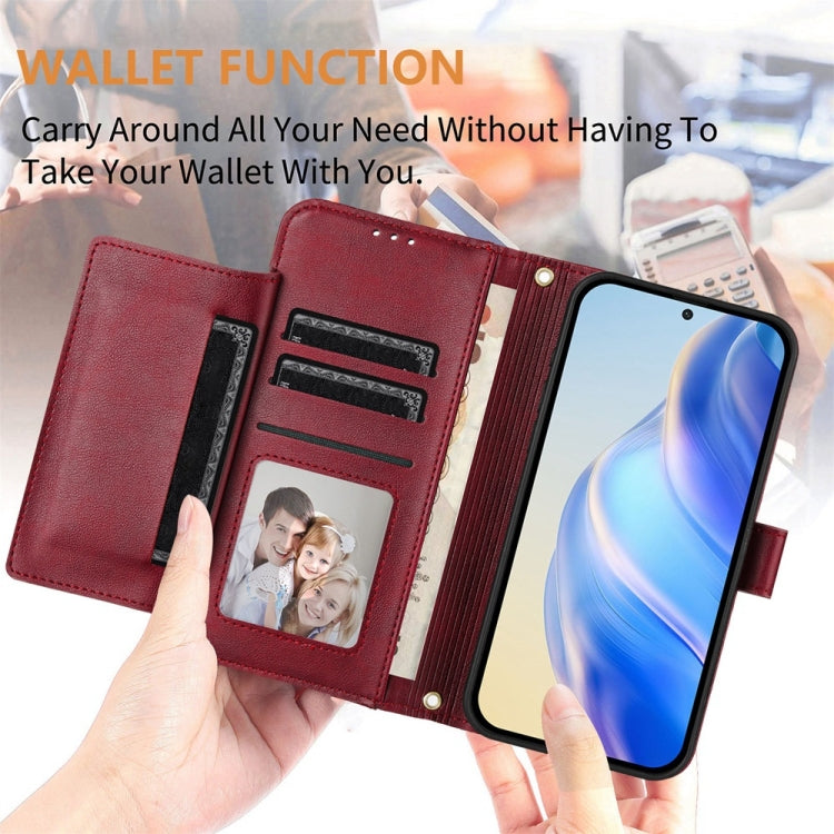 Funda de Cuero con Cremallera y Ranuras para Tarjetas para Itel A50C (Rojo Oscuro)