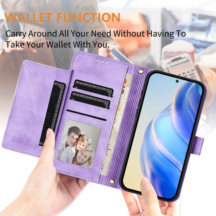Funda de Cuero con Cremallera y Ranuras para Tarjetas para Itel A50C (Morado)