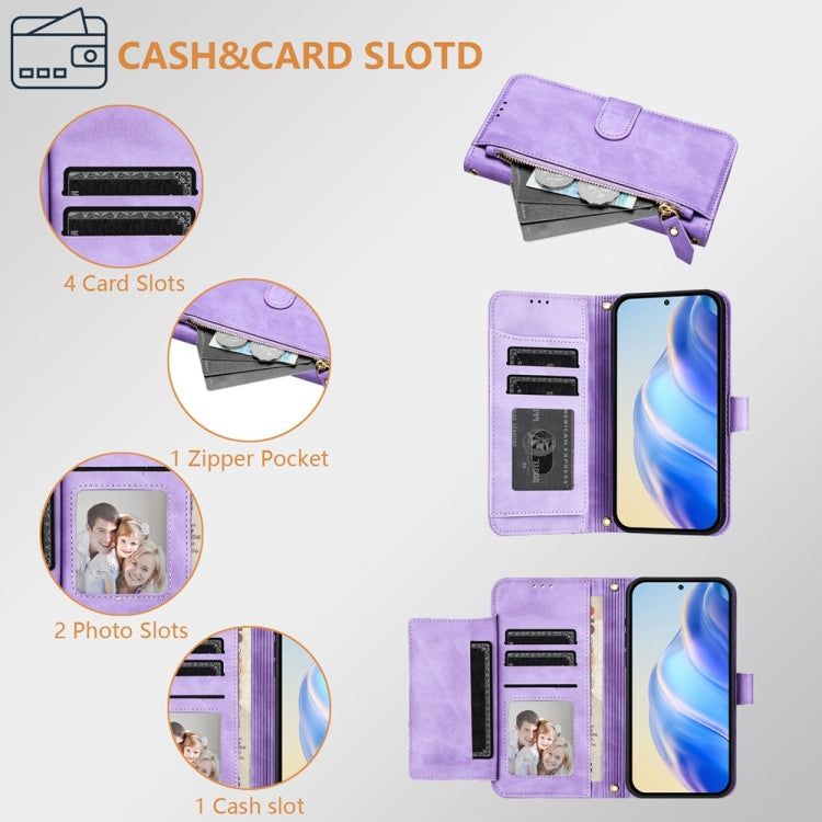Funda de Cuero con Cremallera y Ranuras para Tarjetas para Itel A50C (Morado)