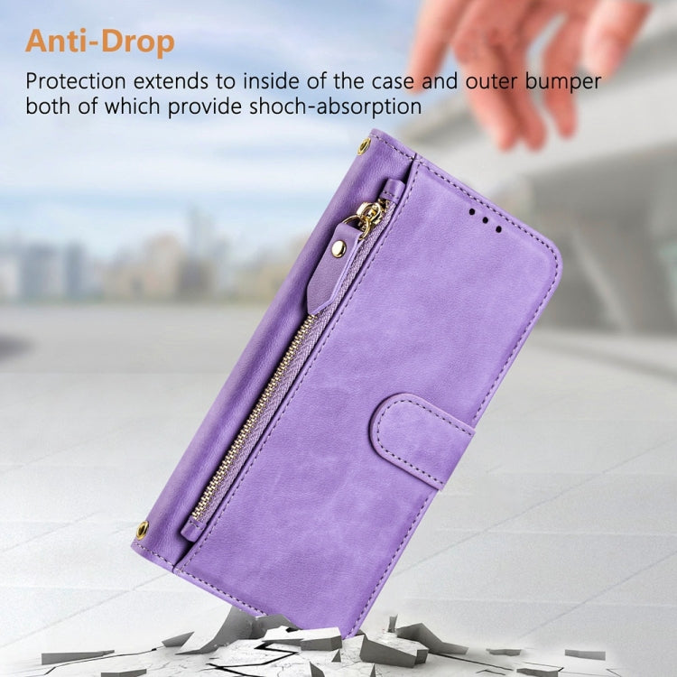 Funda de Cuero con Cremallera y Ranuras para Tarjetas para Itel A50C (Morado)