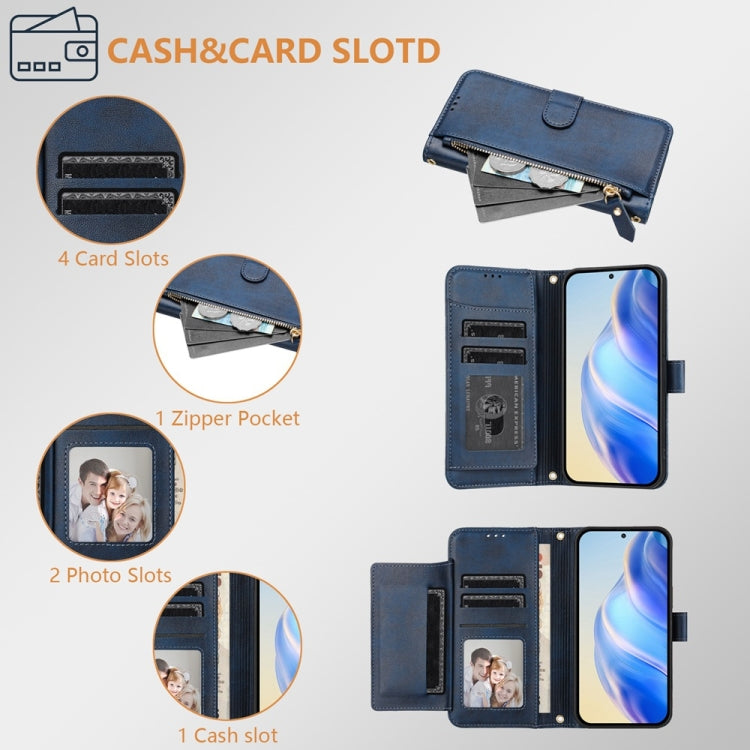Funda de Cuero con Cremallera y Ranuras para Tarjetas para Itel A80 (Azul)