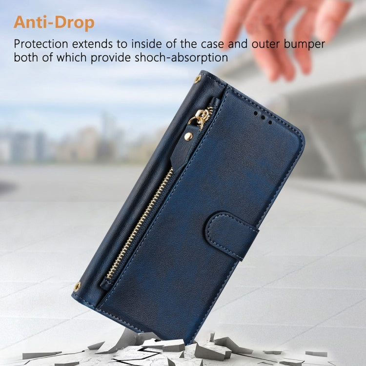 Funda de Cuero con Cremallera y Ranuras para Tarjetas para Itel A80 (Azul)