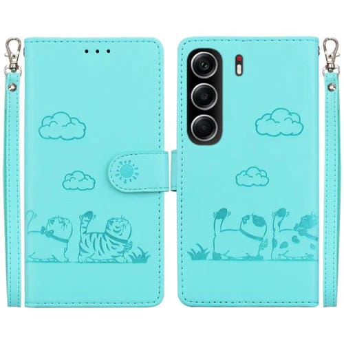 Funda de piel RFID con diseño de gatos para Tecno Camon 40 (verde)