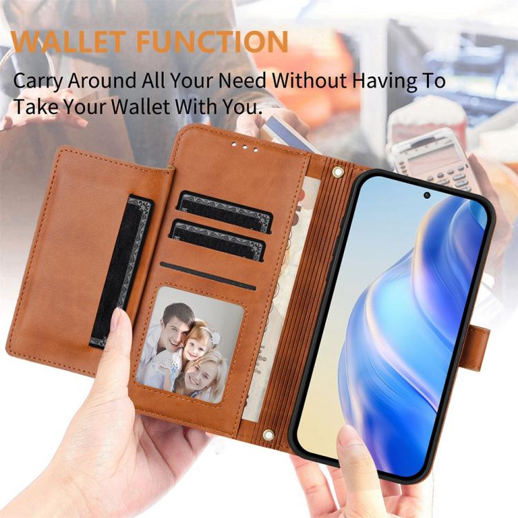 Funda de Cuero con Cremallera para Tecno Camon 40 4G con Ranuras y Billetera (Marrón)
