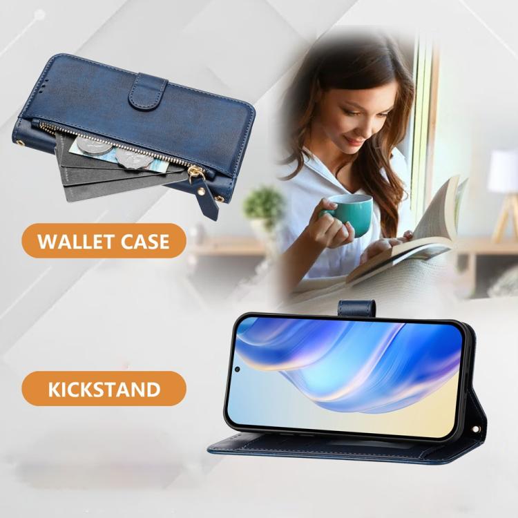 Funda de cuero con cremallera y ranuras para múltiples tarjetas para Tecno Camon 40 Premier (azul)