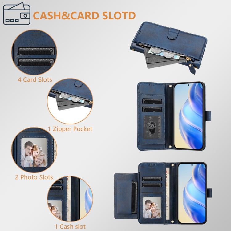 Funda de cuero con cremallera y ranuras para múltiples tarjetas para Tecno Camon 40 Premier (azul)