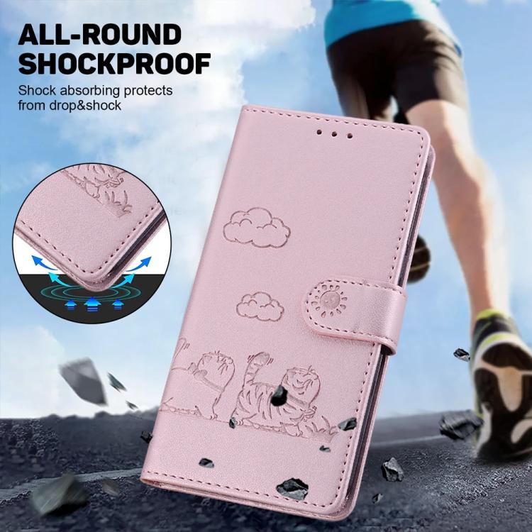Funda de cuero RFID con diseño de gatos para Infinix Zero 40 4G/5G (oro rosa)