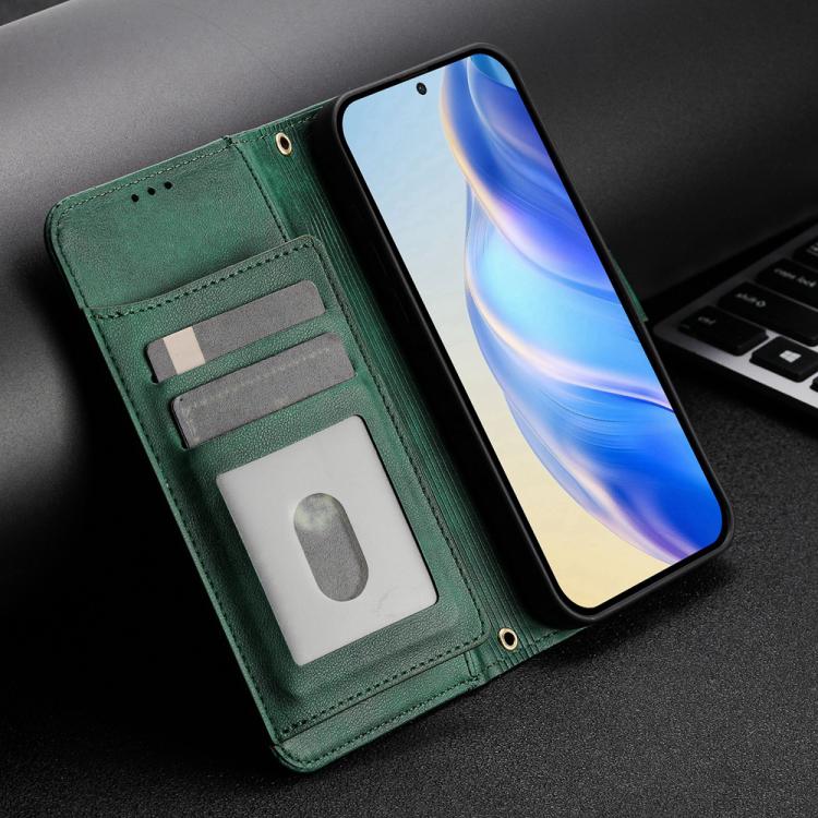 Funda de cuero con cremallera y ranuras para múltiples tarjetas para Xiaomi Civi 5 Pro (verde)