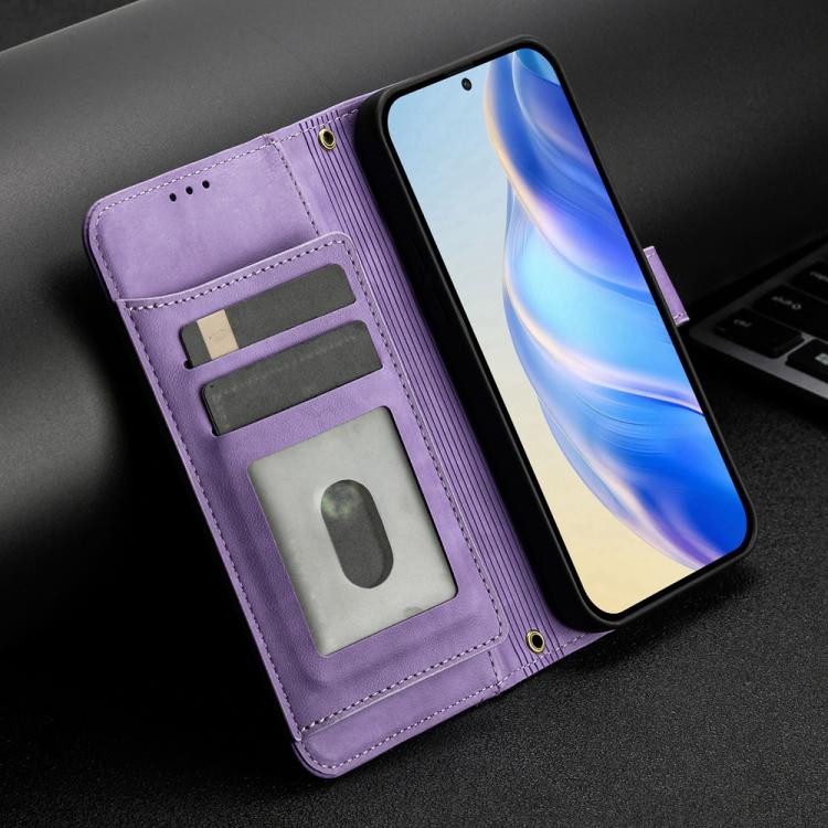 Funda de cuero con cremallera y ranuras para múltiples tarjetas para Xiaomi 15S Pro (morado)