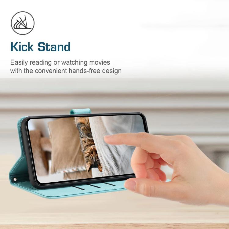 Funda de Cuero con Cordón para Itel S25 con Gatito en Relieve (Verde Menta)