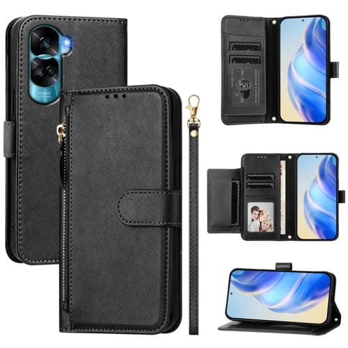 Funda de Cuero con Cremallera y Ranuras para Tarjetas para Honor 90 Lite/X50I (Negra)