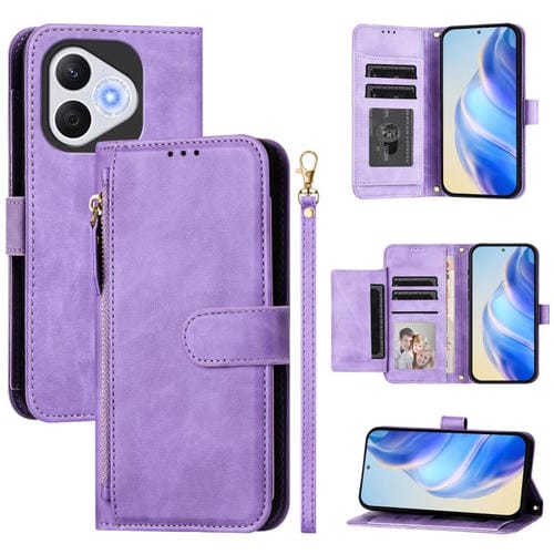 Funda de Cuero con Cremallera y Ranuras para Múltiples Tarjetas para Honor 400 Lite (Morado)