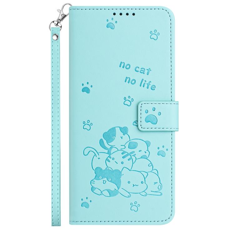 Funda de piel con diseño de gatito en relieve y cordón para Samsung Galaxy A17 5G/A26 5G (verde menta)