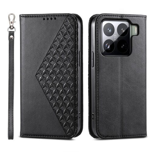 Funda De Cuero Magnética Con Textura De Becerro Y Rejilla Cúbica Para Xiaomi 15 Pro (Negra)