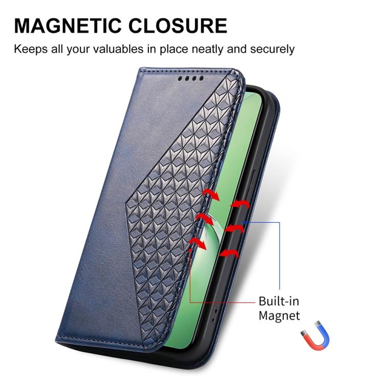 Funda de Cuero Magnética Textura Becerro y Cuadrícula Cúbica para OnePlus 13R / Ace 5 / Ace 5 Pro (Azul)