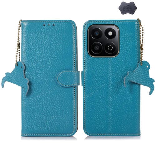 Funda de Cuero Genuino con Textura de Lichi Rfid para Honor Play 60 Plus (Azul)
