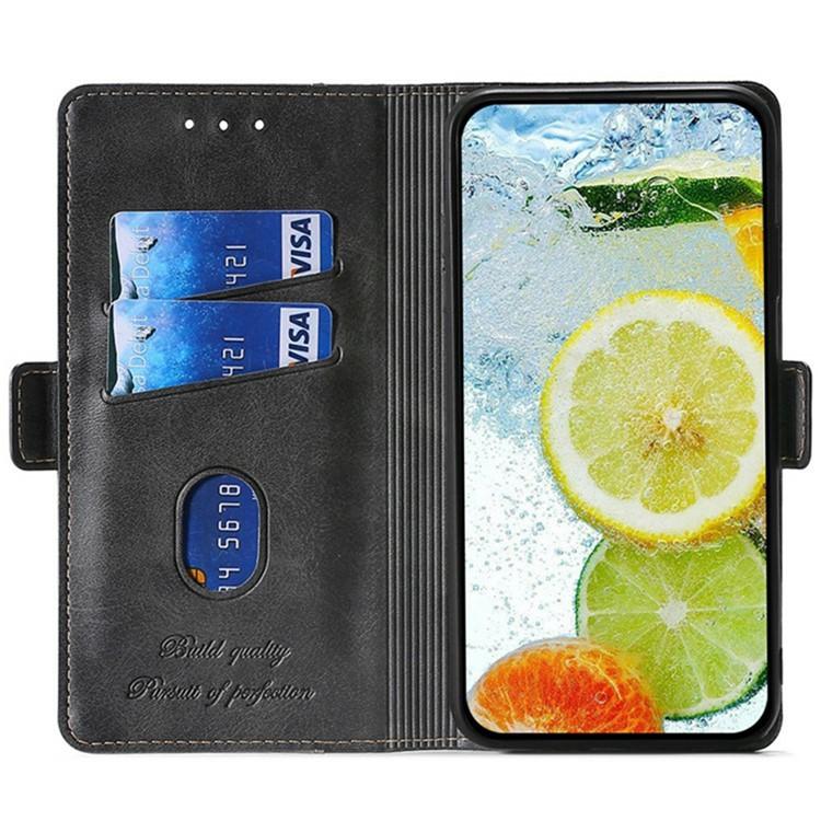 Funda de cuero con hebilla lateral en color de contraste para Samsung Galaxy F06 5G (negro y gris)