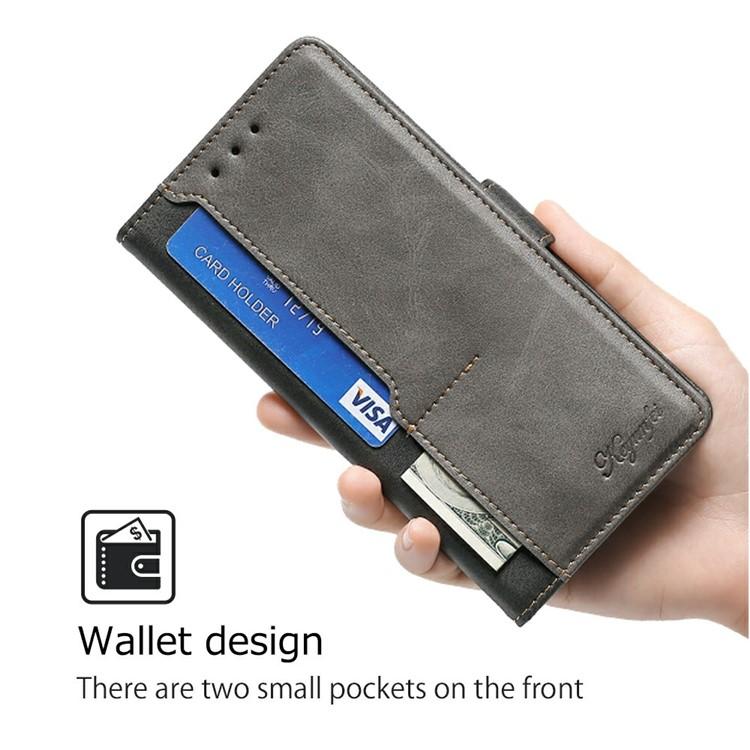 Funda de cuero con hebilla lateral en color de contraste para Samsung Galaxy F06 5G (negro y gris)
