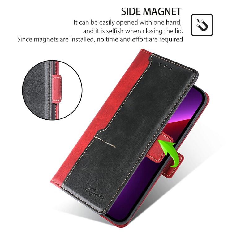 Funda de cuero con hebilla lateral en color de contraste para Samsung Galaxy F06 5G (rojo y negro)