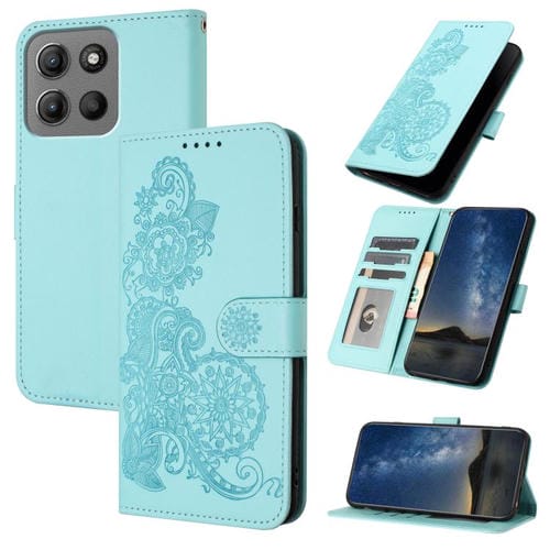 Funda de Cuero con Tapa para Motorola Moto G15 con Diseño Flor de Datura (Azul Claro)