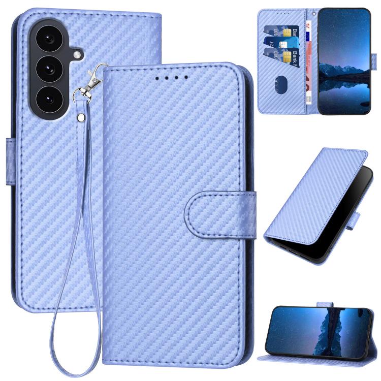 Funda de cuero con hebilla de fibra de carbono y cordón para Samsung Galaxy S25 FE 5G YX0070 (morado claro)