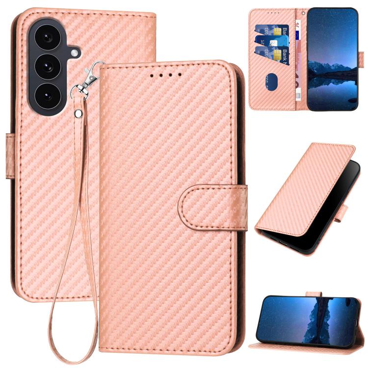 Funda de cuero con hebilla de fibra de carbono y cordón para Samsung Galaxy S25 FE 5G YX0070 (rosa)